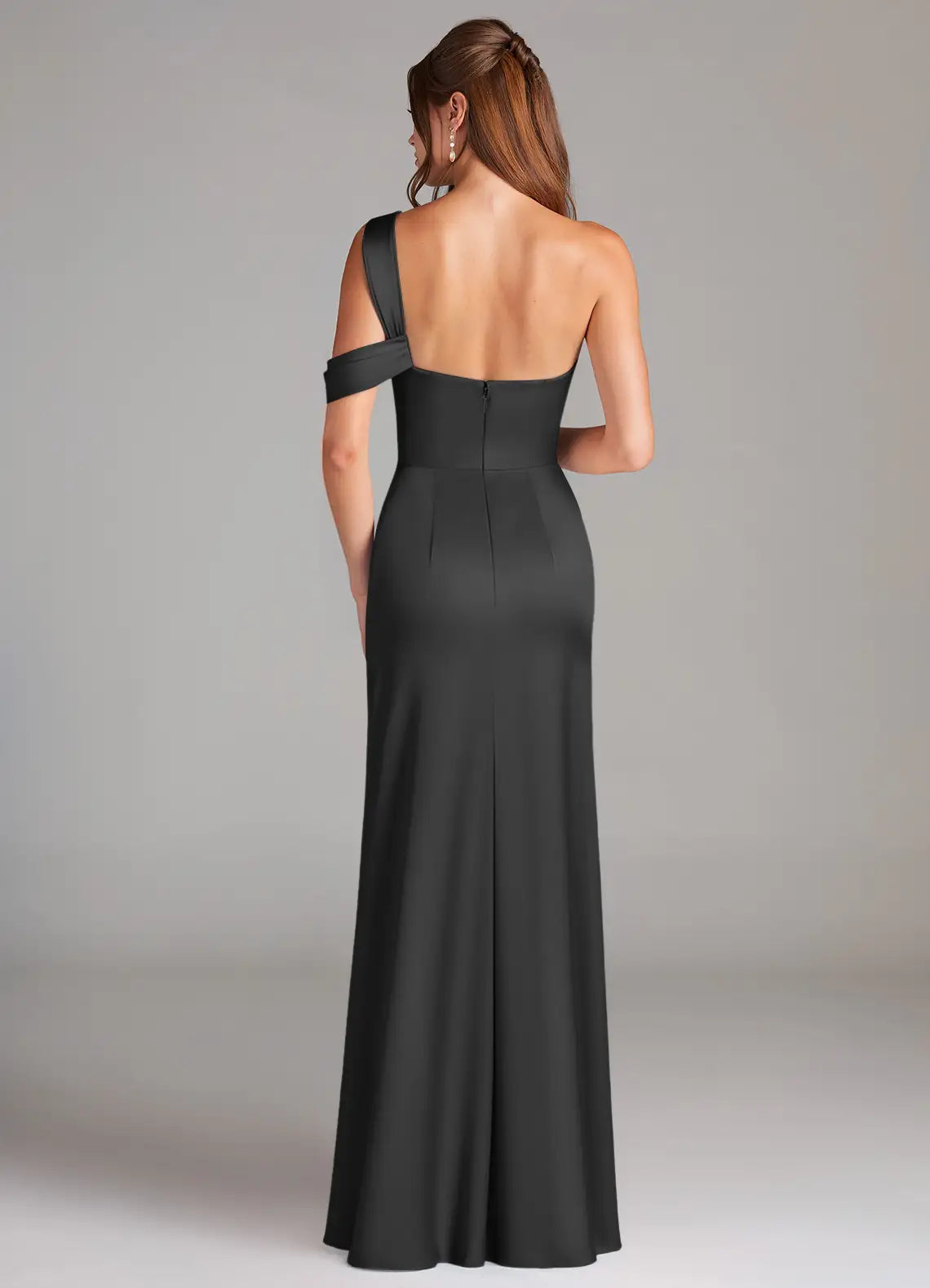 Mermaid One-Shoulder Satin Cold Shoulder Open Back Floor-Length Wedding Dress - Chloe Dress