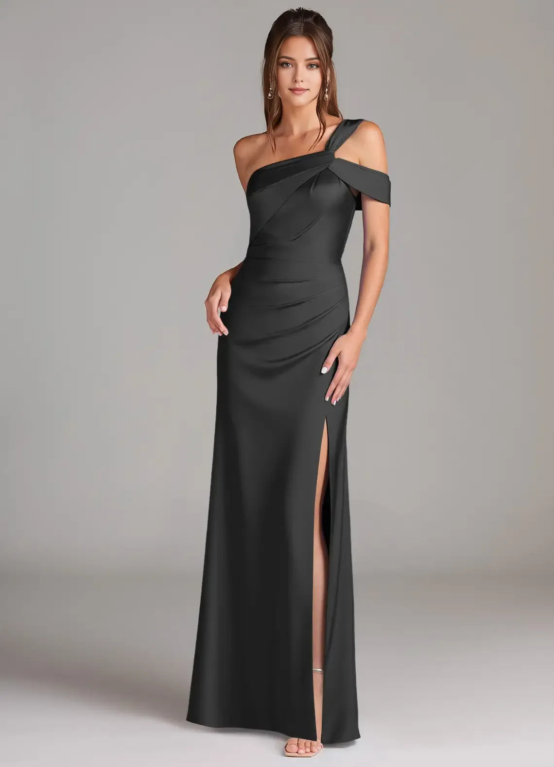 Mermaid One-Shoulder Satin Cold Shoulder Open Back Floor-Length Wedding Dress - Chloe Dress