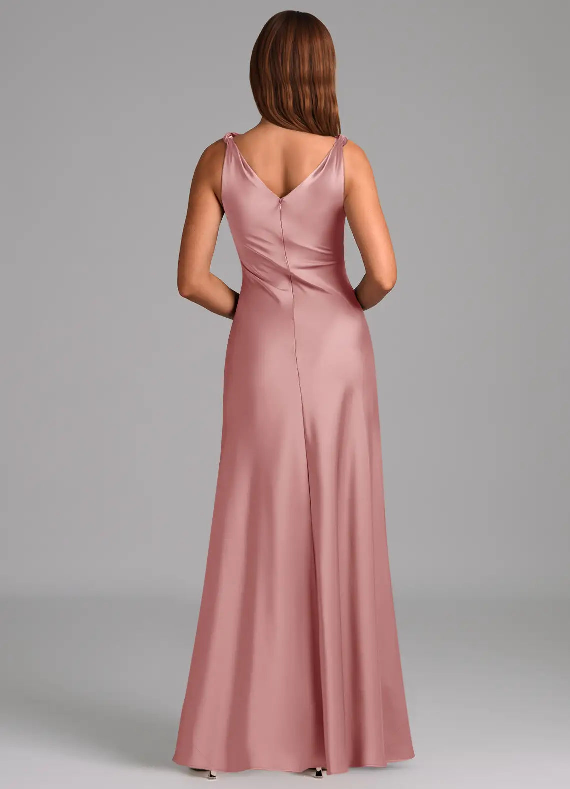Sheath Cowl Neck Satin Sleeveless Floor-Length Wedding Dress - Chloe Dress