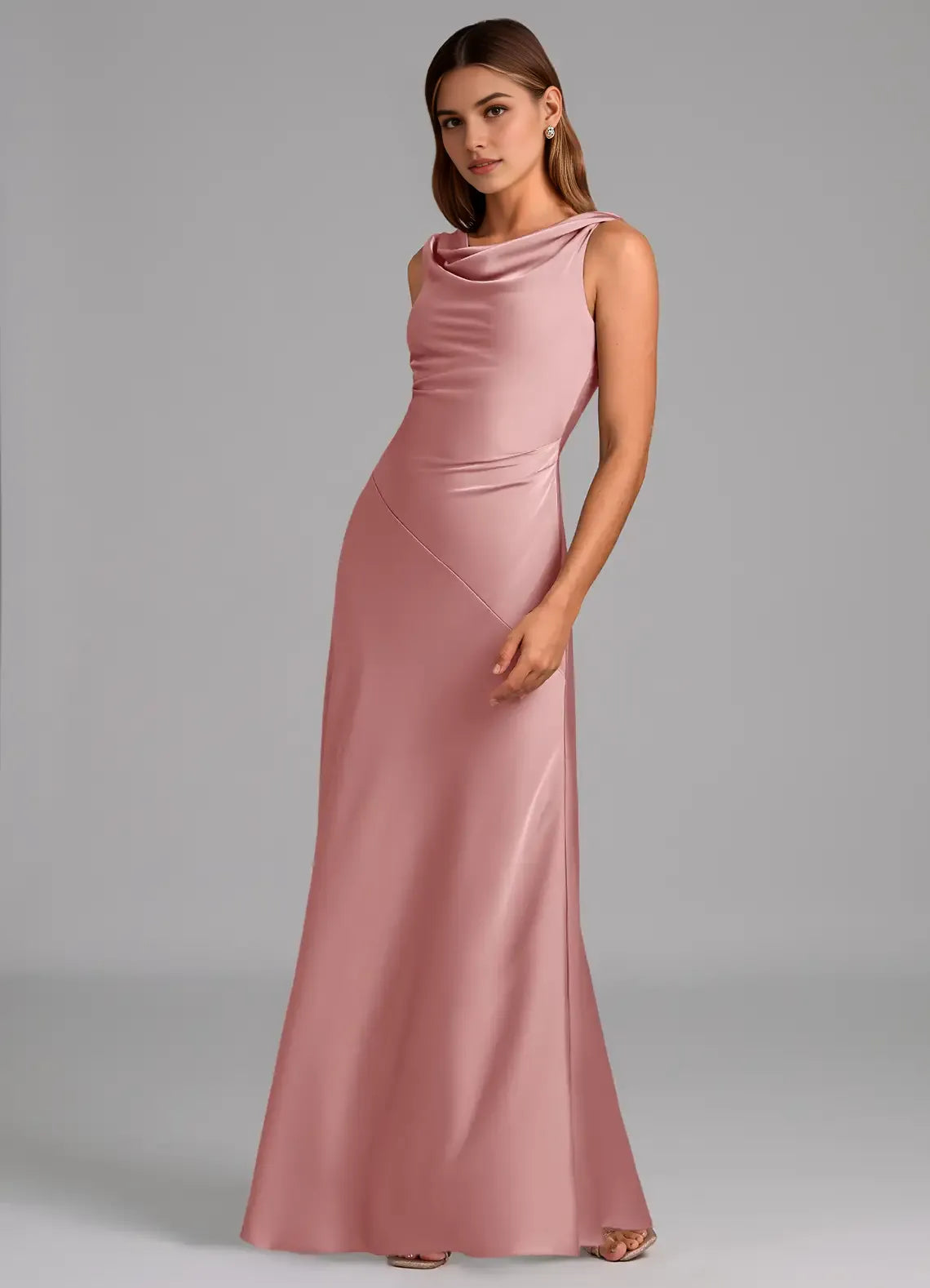 Sheath Cowl Neck Satin Sleeveless Floor-Length Wedding Dress - Chloe Dress