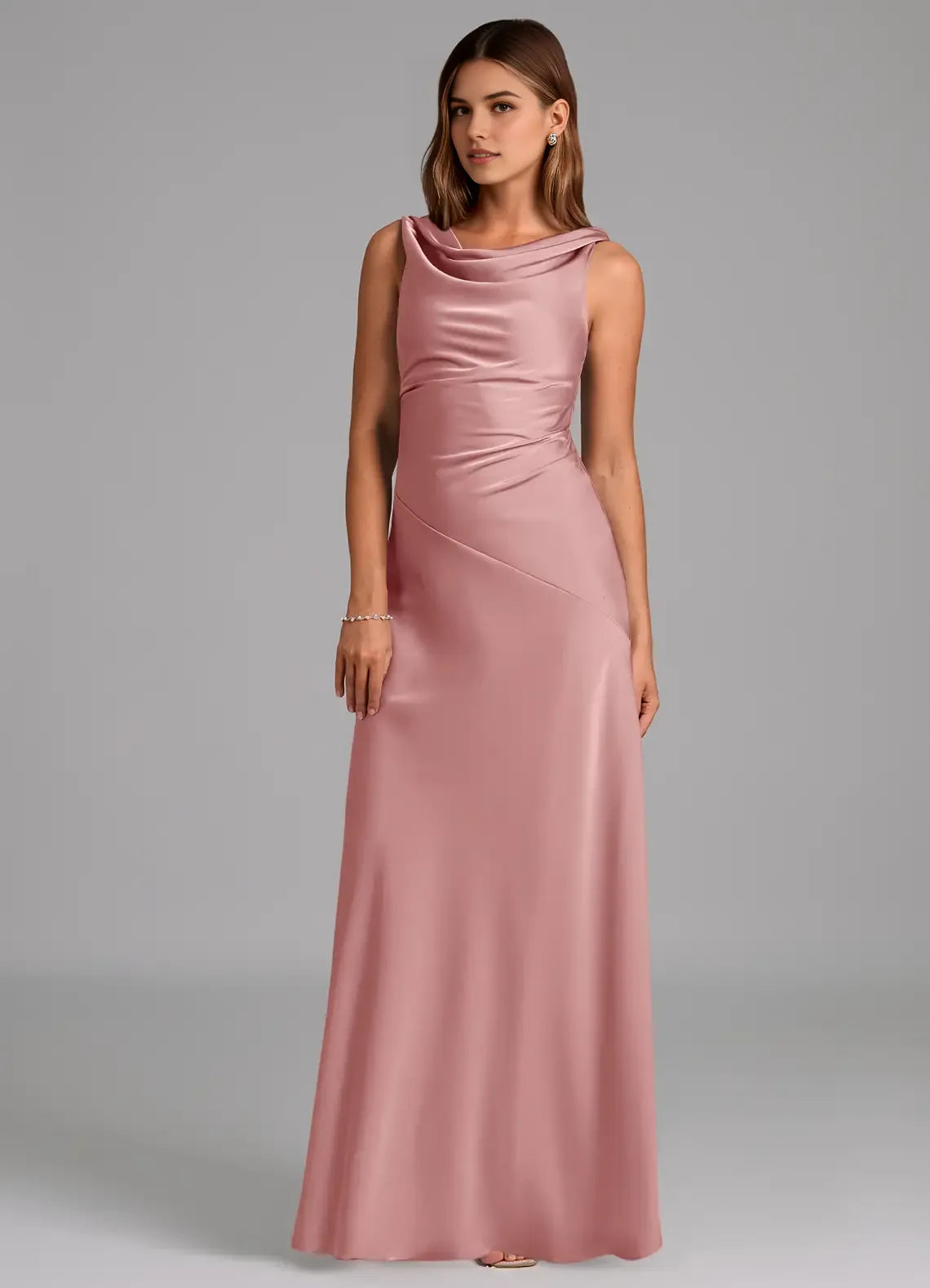 Sheath Cowl Neck Satin Sleeveless Floor-Length Wedding Dress - Chloe Dress