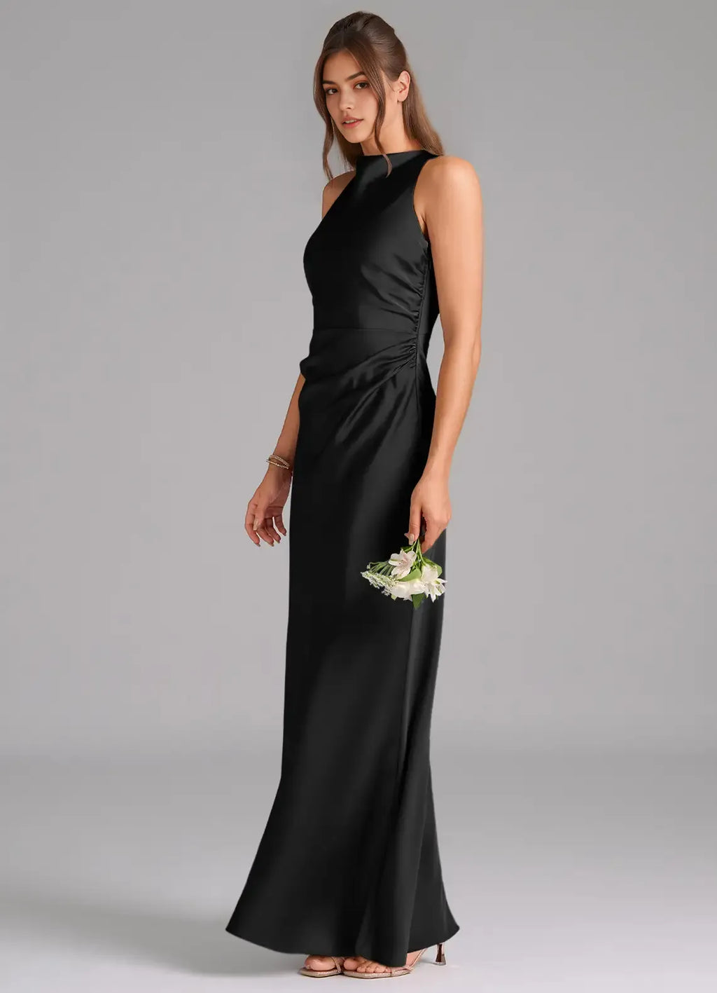Sheath High Neck Satin Sleeveless Floor-Length Wedding Dress - Chloe Dress