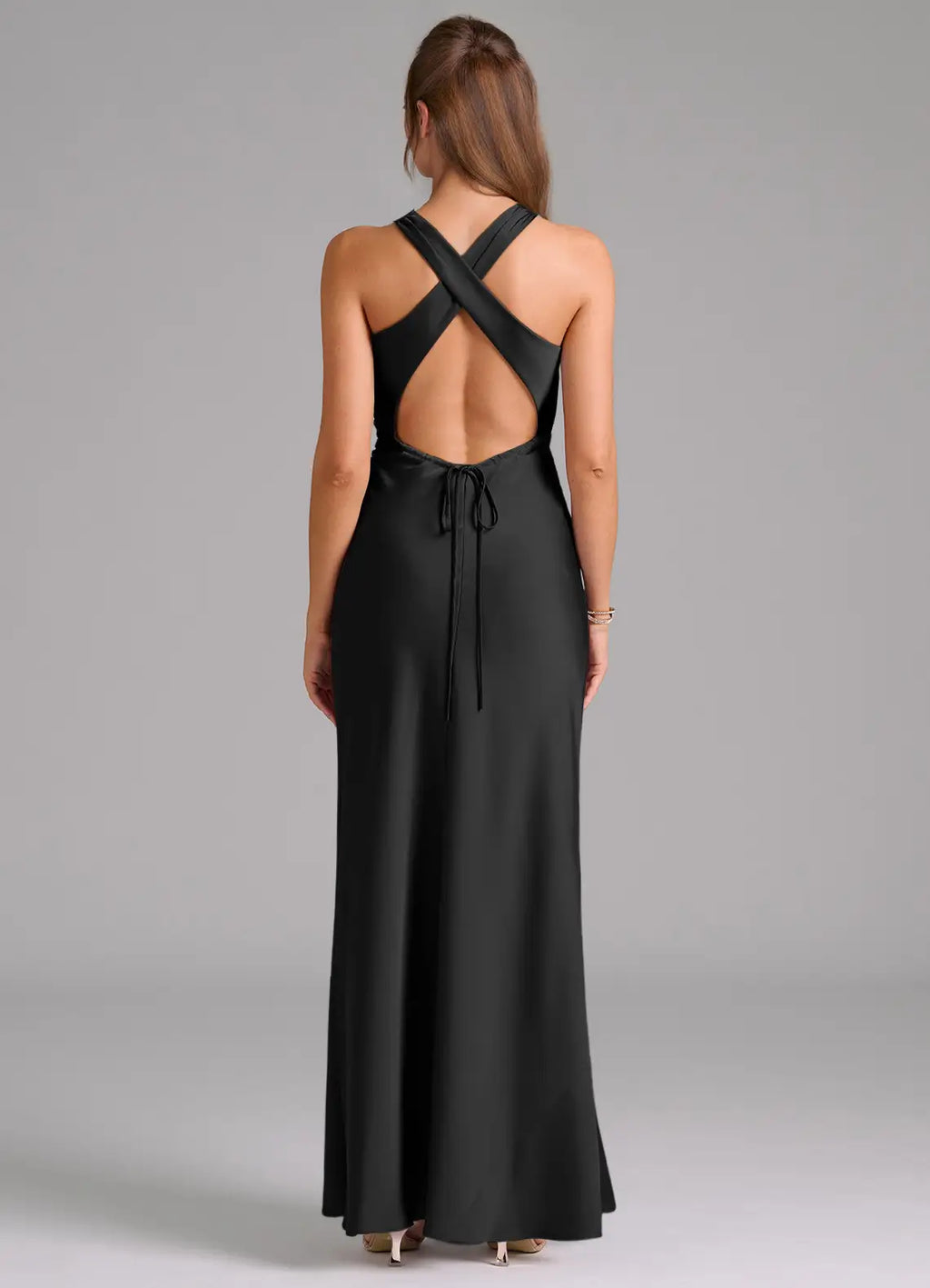 Sheath High Neck Satin Sleeveless Floor-Length Wedding Dress - Chloe Dress
