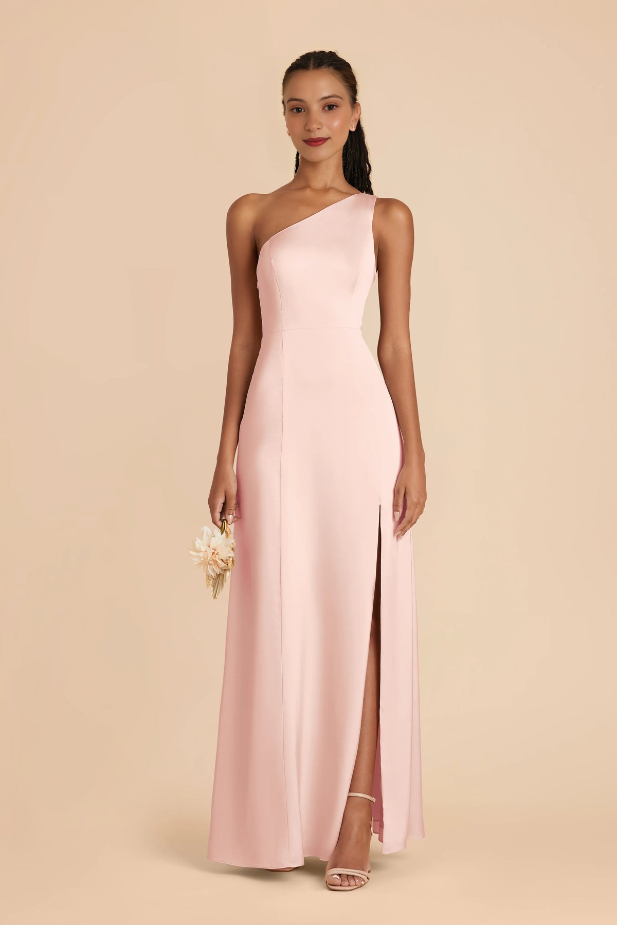 Sheath One-Shoulder Satin Sleeveless Open Back Floor-Length Wedding Dress - Chloe Dress
