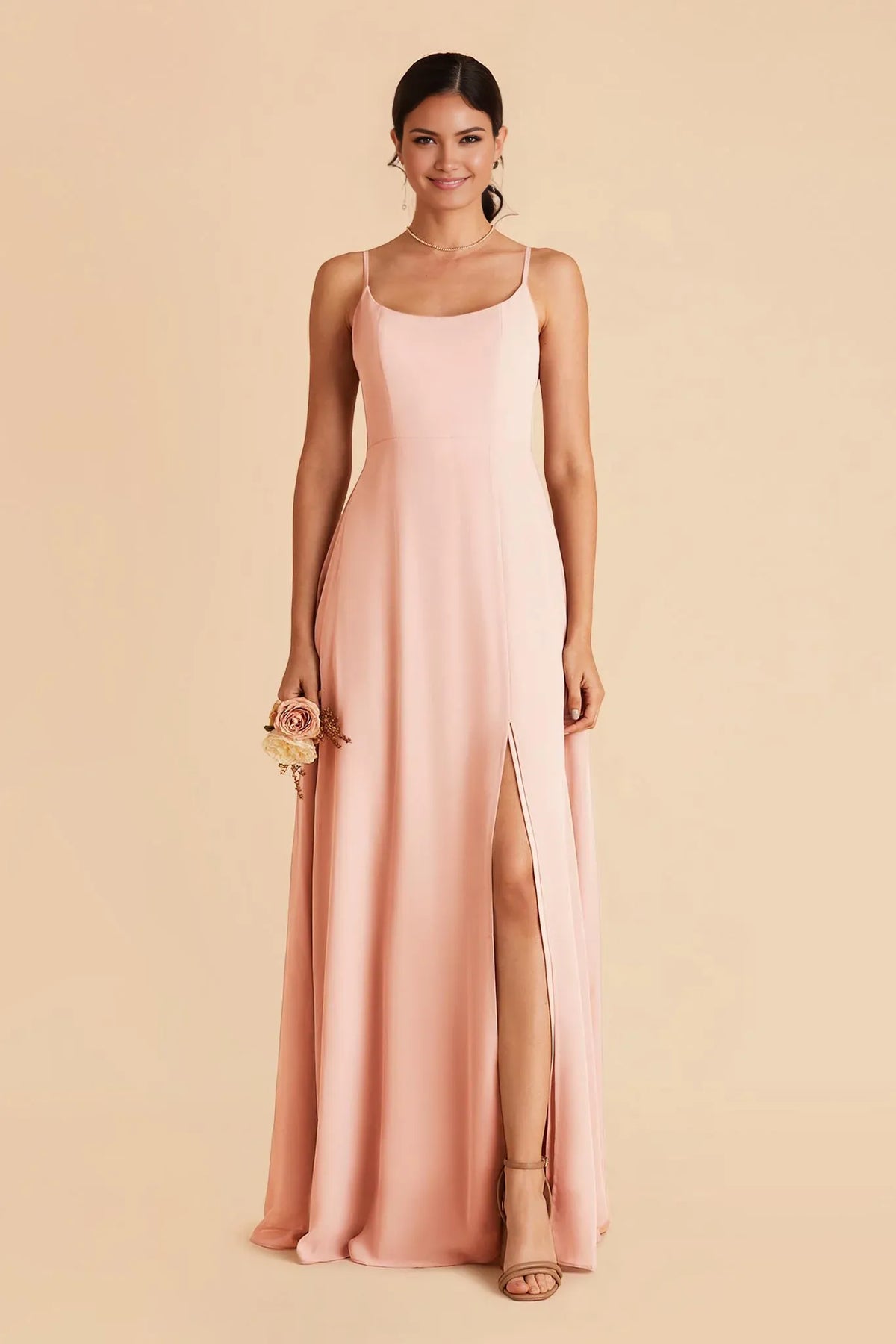 Sheath Spaghetti Strap Satin Zipper Back Floor-Length Wedding Dress - Chloe Dress