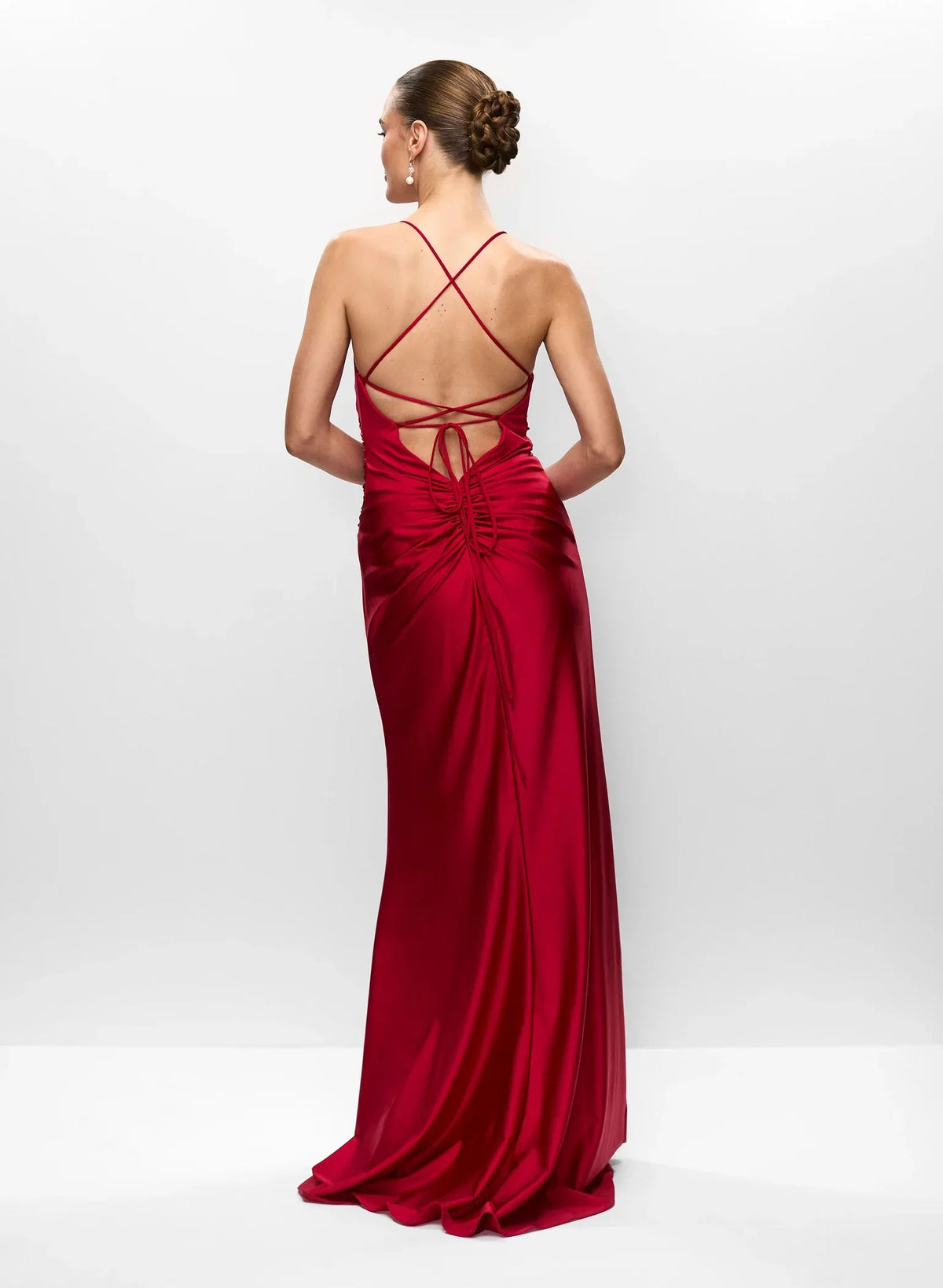 A-Line V-Neck Satin High Slit Floor-Length Evening Dress - Chloe Dress