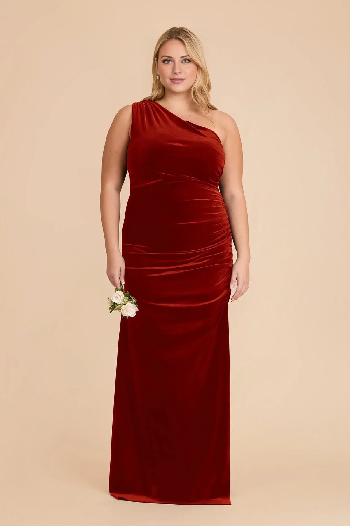 Orange One-Shoulder Velvet High Slit Floor-Length Wedding Dress - Chloe Dress