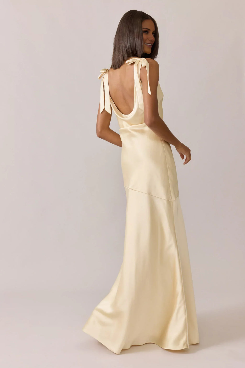 Champagne Satin Asymmetric Floor-Length Wedding Gown - Chloe Dress