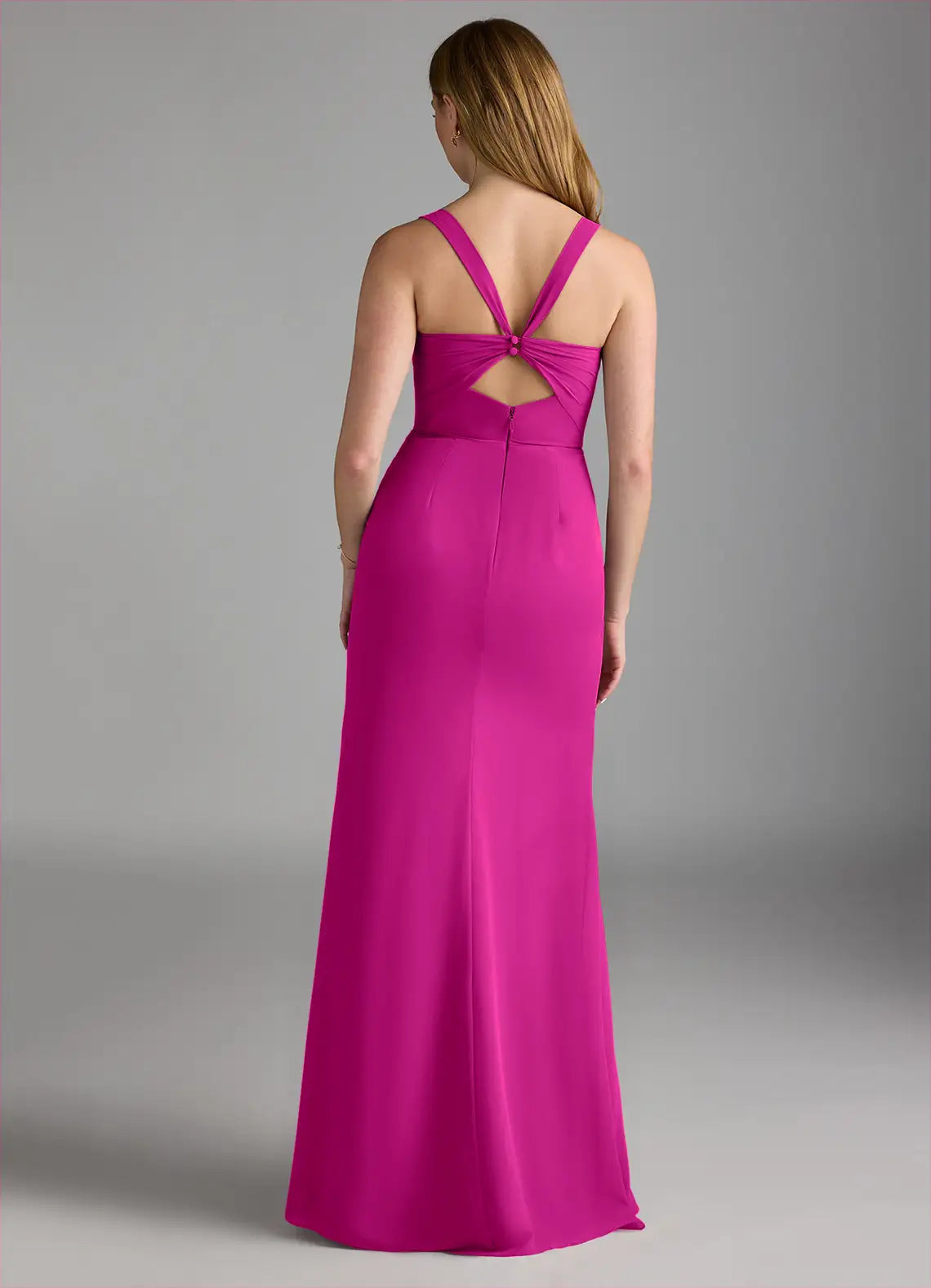 Square Neck Crepe Sleeveless High Slit Floor-Length Wedding Dress - Chloe Dress