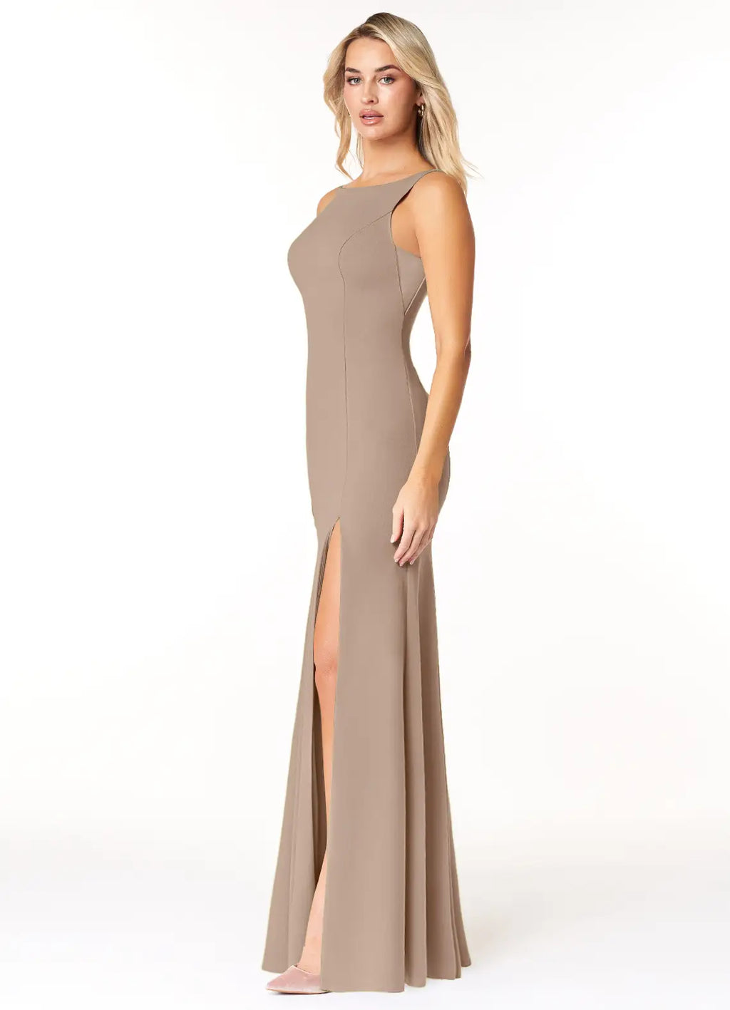 Mermaid High Neck Jersey High Slit Wedding Dress - Chloe Dress