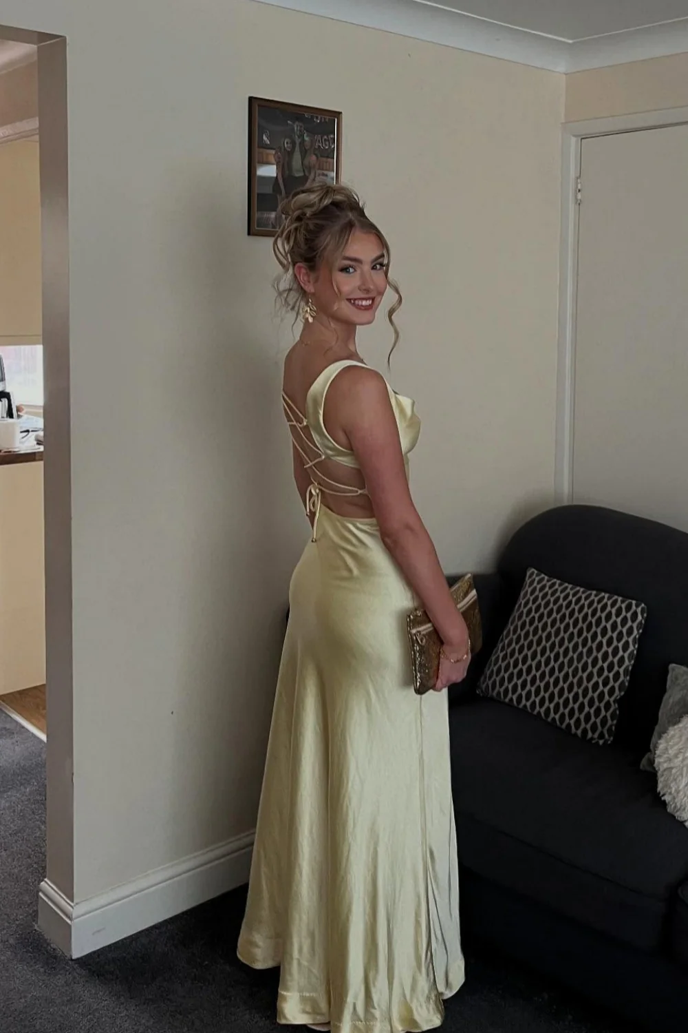 Cowl Neck Satin High Slit Floor-Length Evening Dress - Chloe Dress