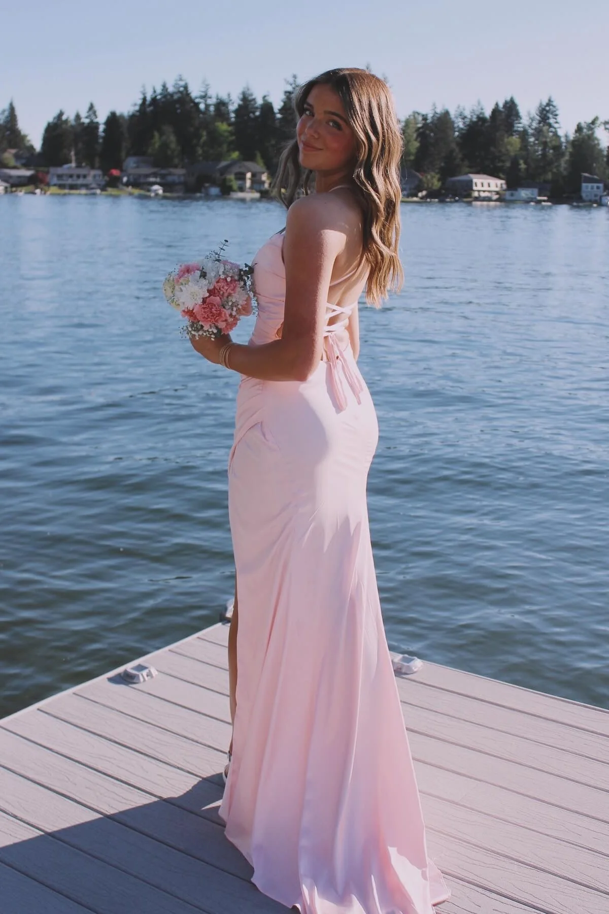 Mermaid Spaghetti Strap Satin High Slit Floor-Length Evening Dress - Chloe Dress