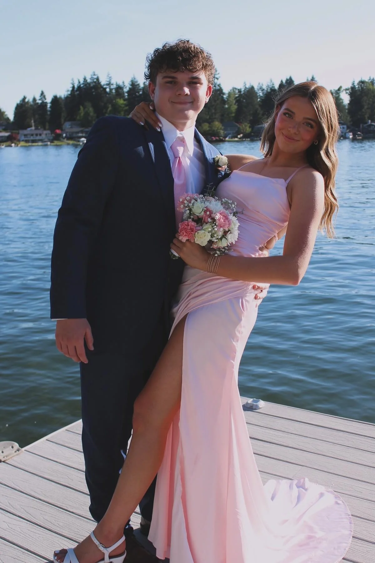 Mermaid Spaghetti Strap Satin High Slit Floor-Length Evening Dress - Chloe Dress