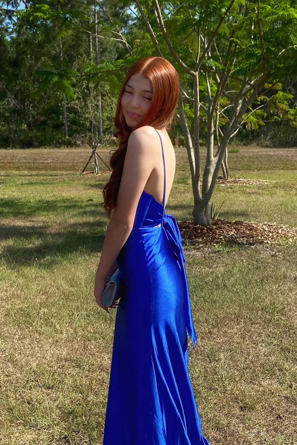 Mermaid V-Neck Satin Floor-Length Evening Dress - Chloe Dress