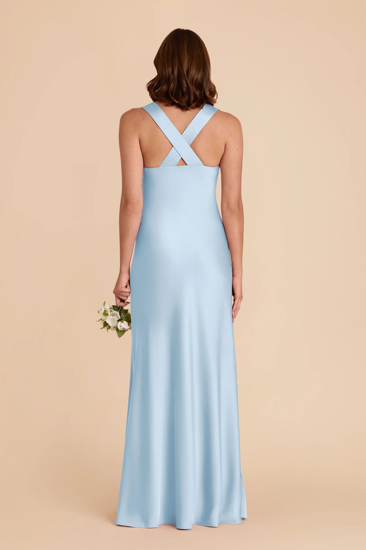 Sky Blue V-Neck Satin Floor-Length Wedding Dress - Chloe Dress