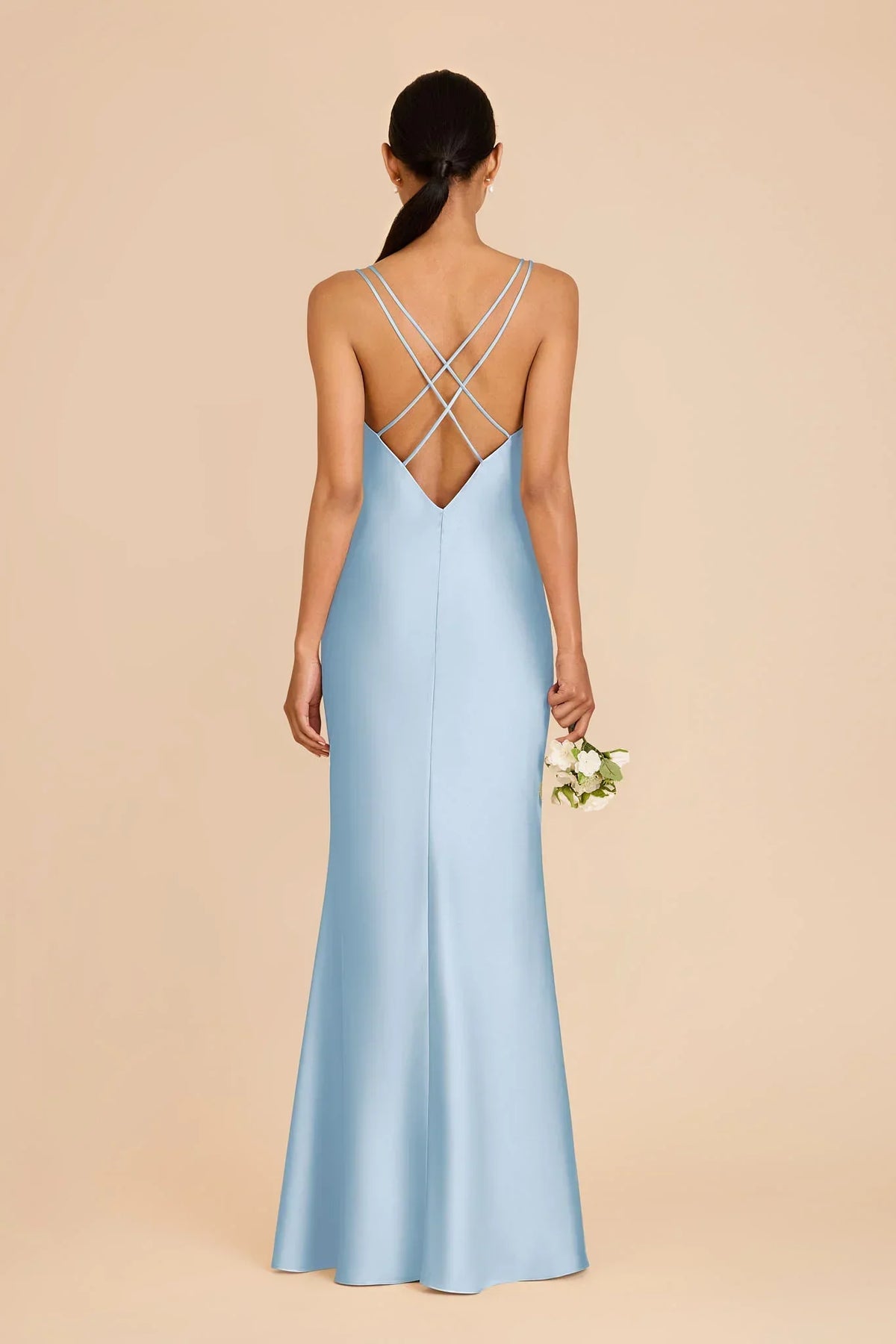 Sky Blue Mermaid V-Neck Satin Floor-Length Wedding Dress - Chloe Dress