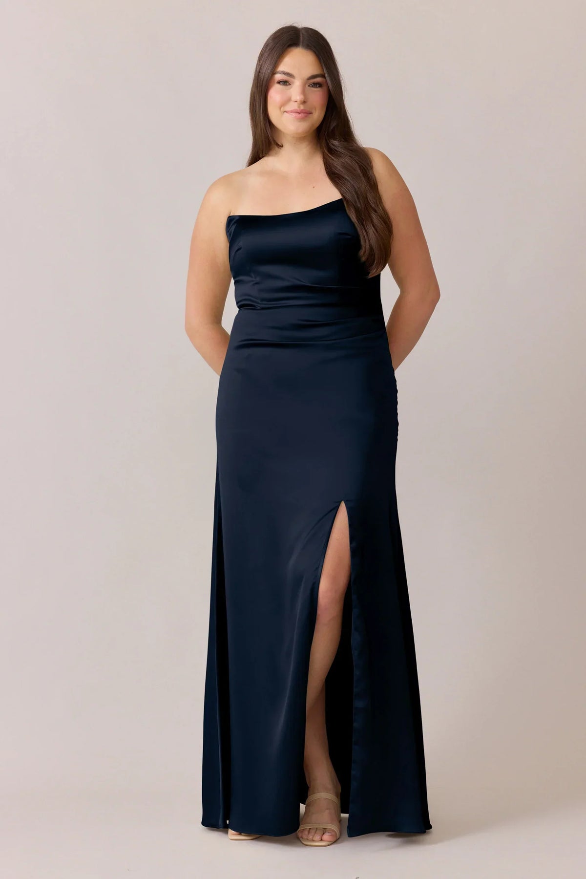 A-Line Strapless Satin High Slit Wedding Dress - Chloe Dress