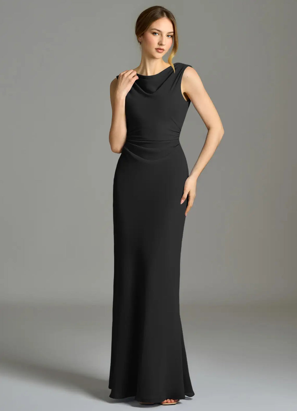 Cowl Neck Jersey Open Back Cutout Floor-Length Wedding Dress - Chloe Dress