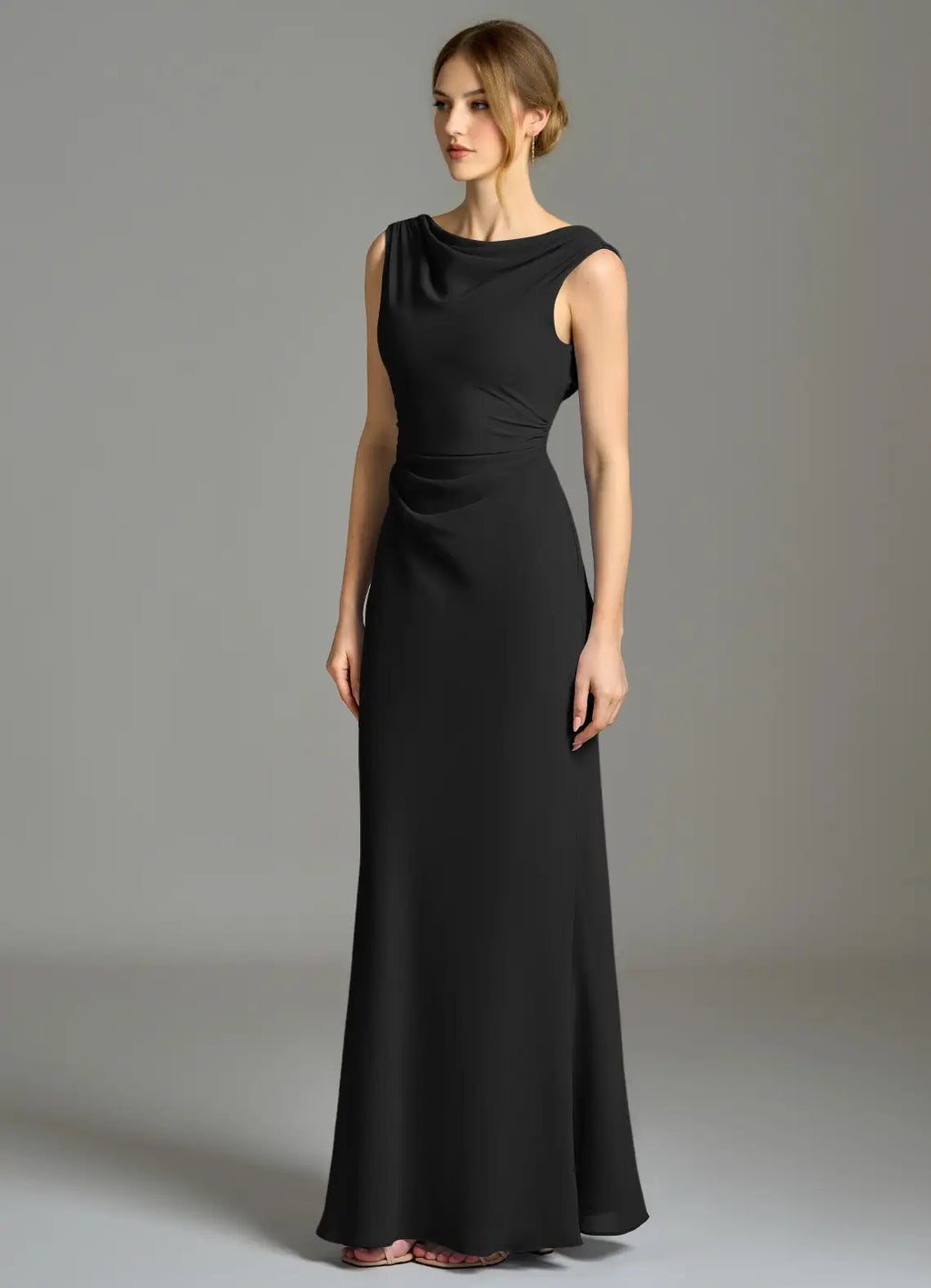 Cowl Neck Jersey Open Back Cutout Floor-Length Wedding Dress - Chloe Dress