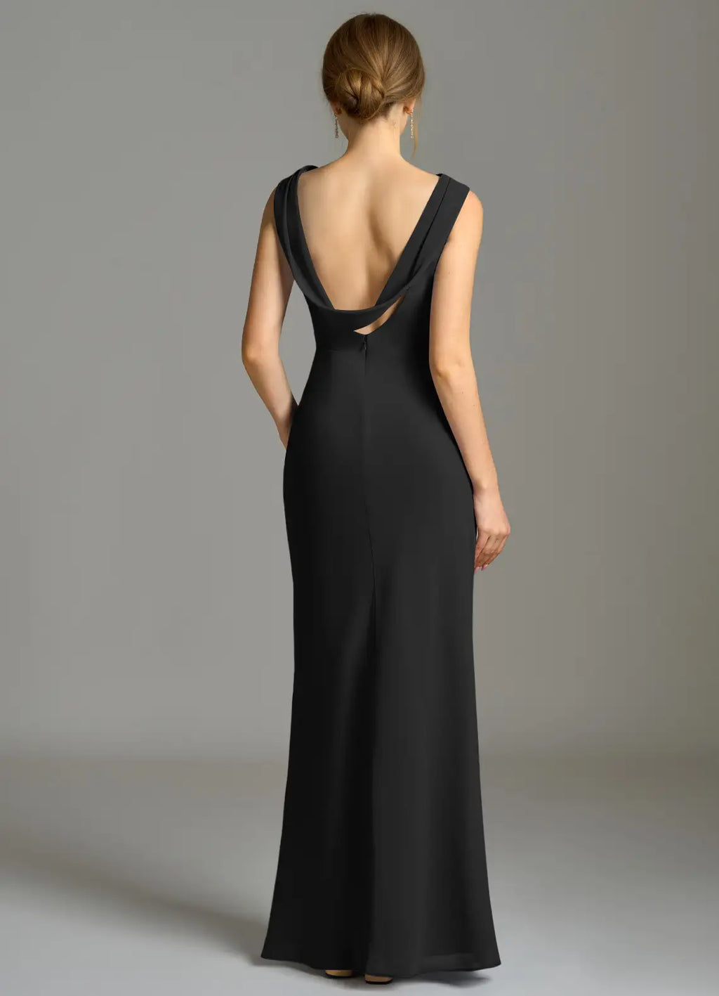 Cowl Neck Jersey Open Back Cutout Floor-Length Wedding Dress - Chloe Dress