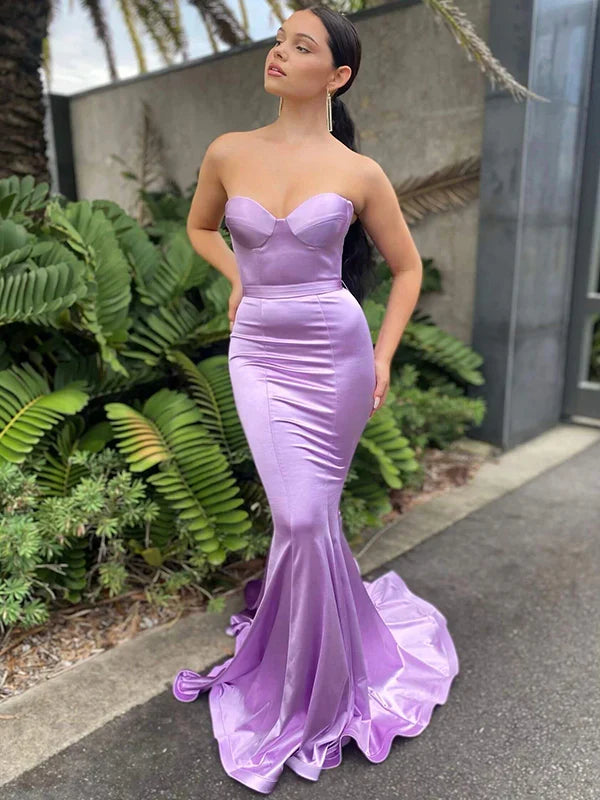 Mermaid Sweetheart Satin Train Evening Dress - Chloe Dress