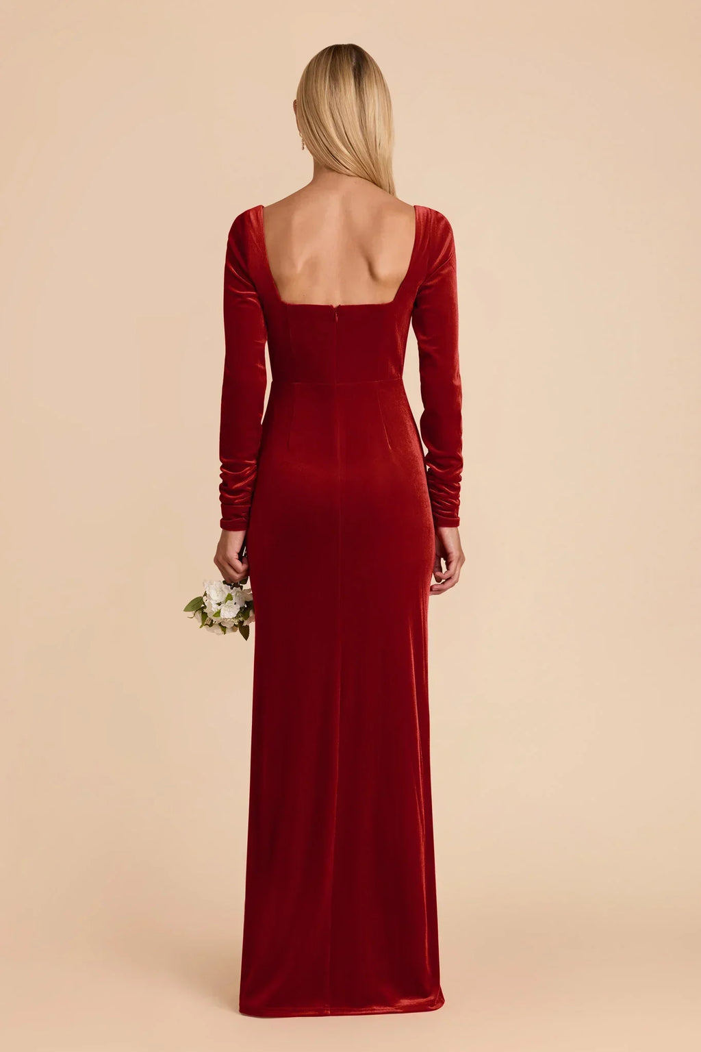 Orange Square Neck Velvet High Slit Floor-Length Wedding Dress - Chloe Dress