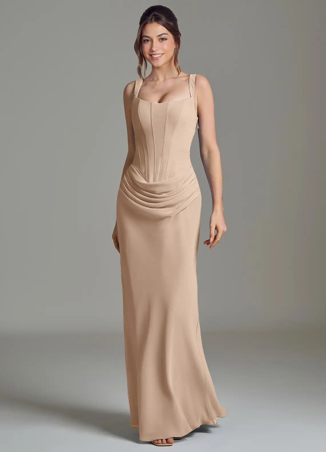 Sheath Spaghetti Strap Chiffon Floor-Length Wedding Dress - Chloe Dress
