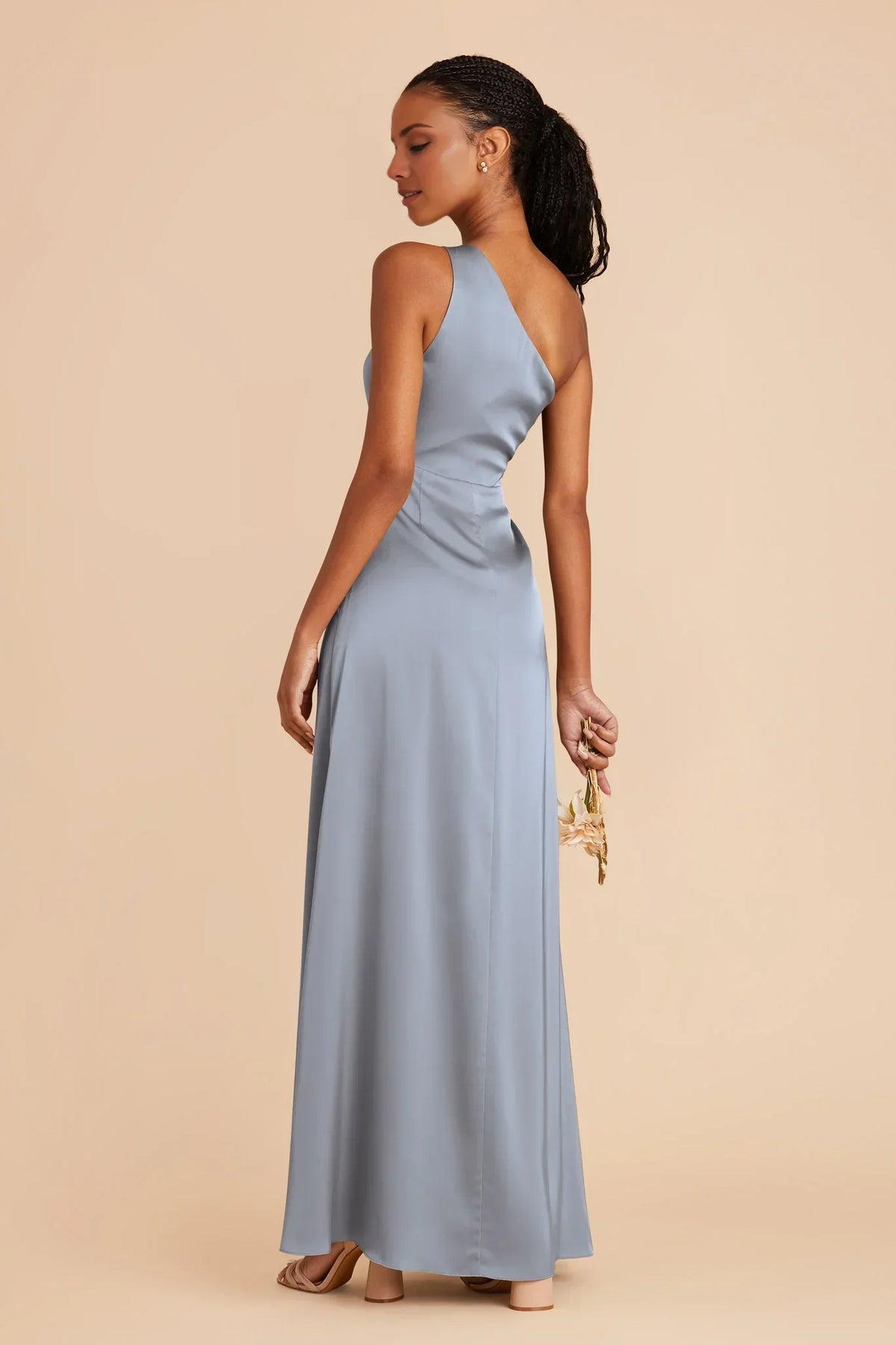 Blue One-Shoulder Satin High Slit Floor-Length Wedding Dress - Chloe Dress