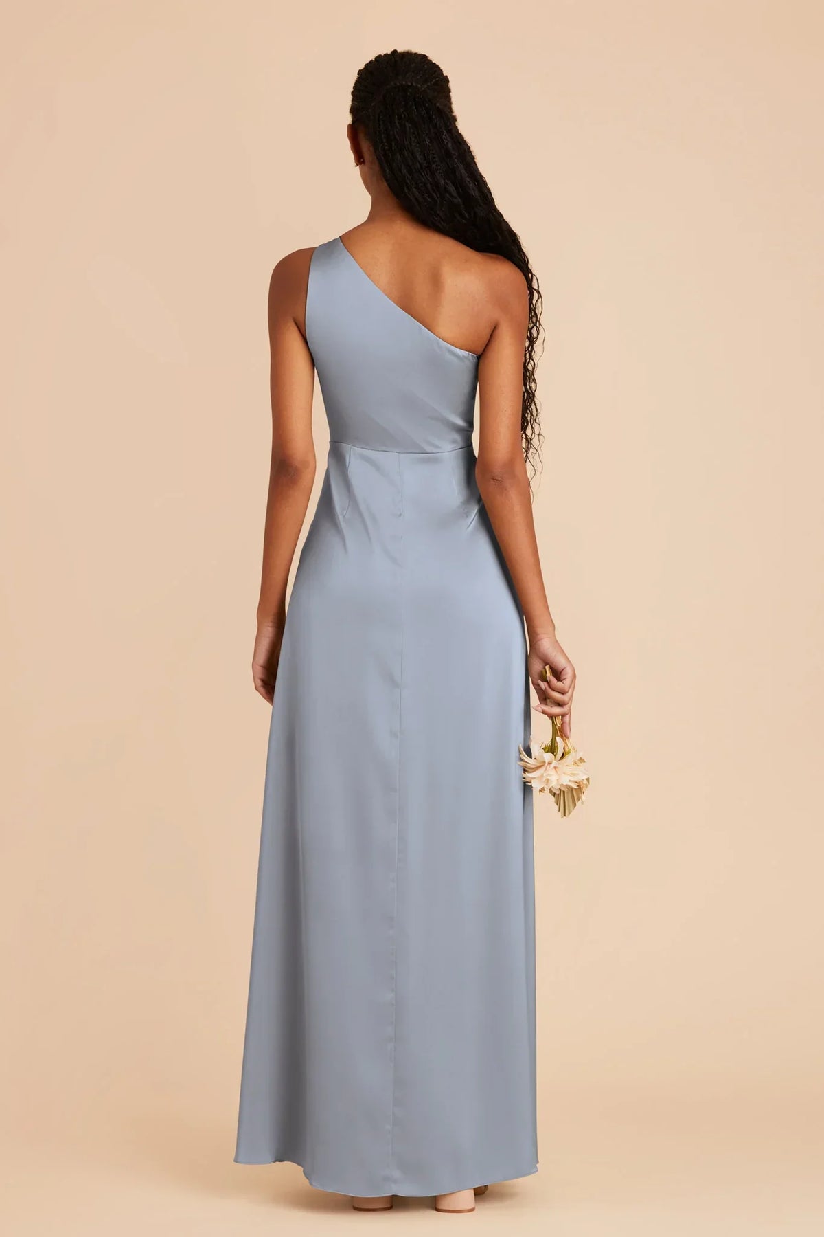Blue One-Shoulder Satin High Slit Floor-Length Wedding Dress - Chloe Dress