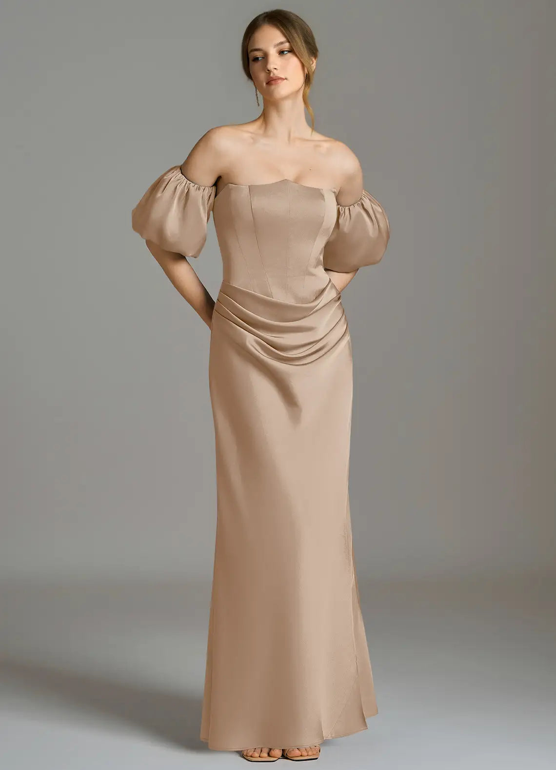 Satin Puff Sleeve Wedding Gown - Chloe Dress