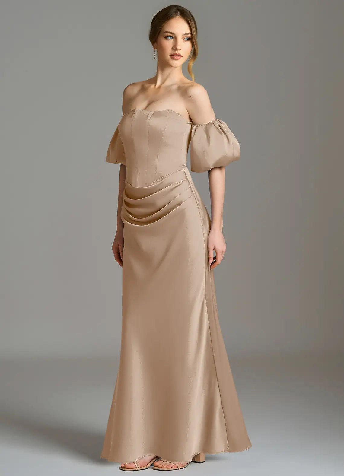 Satin Puff Sleeve Wedding Gown - Chloe Dress
