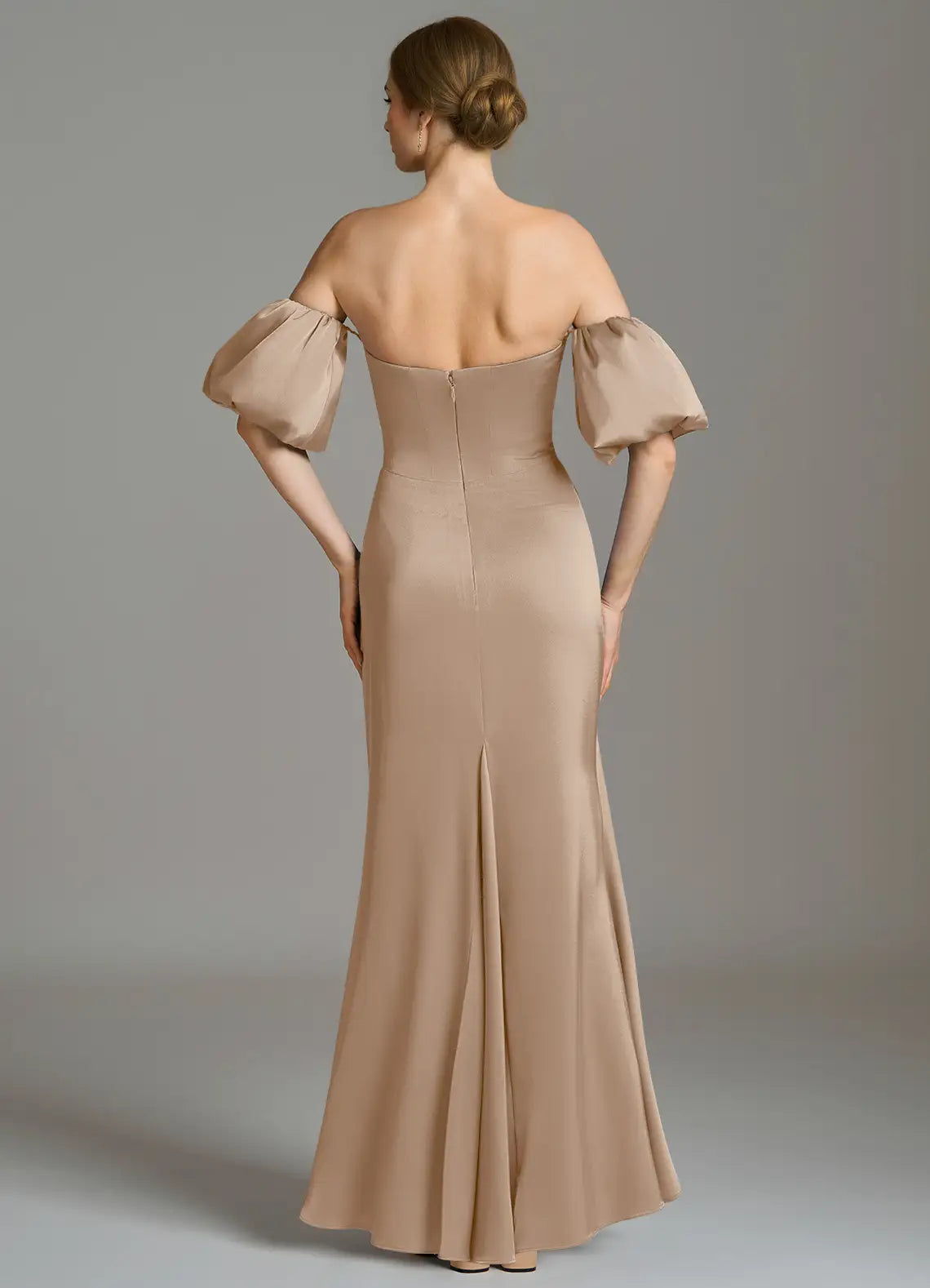 Satin Puff Sleeve Wedding Gown - Chloe Dress