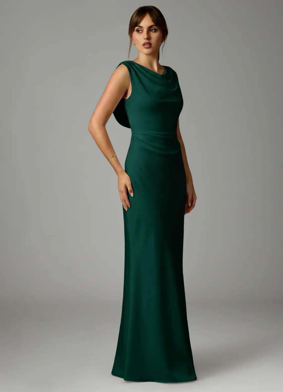 Cowl Neck Satin Open Back Floor-Length Wedding Dress - Chloe Dress
