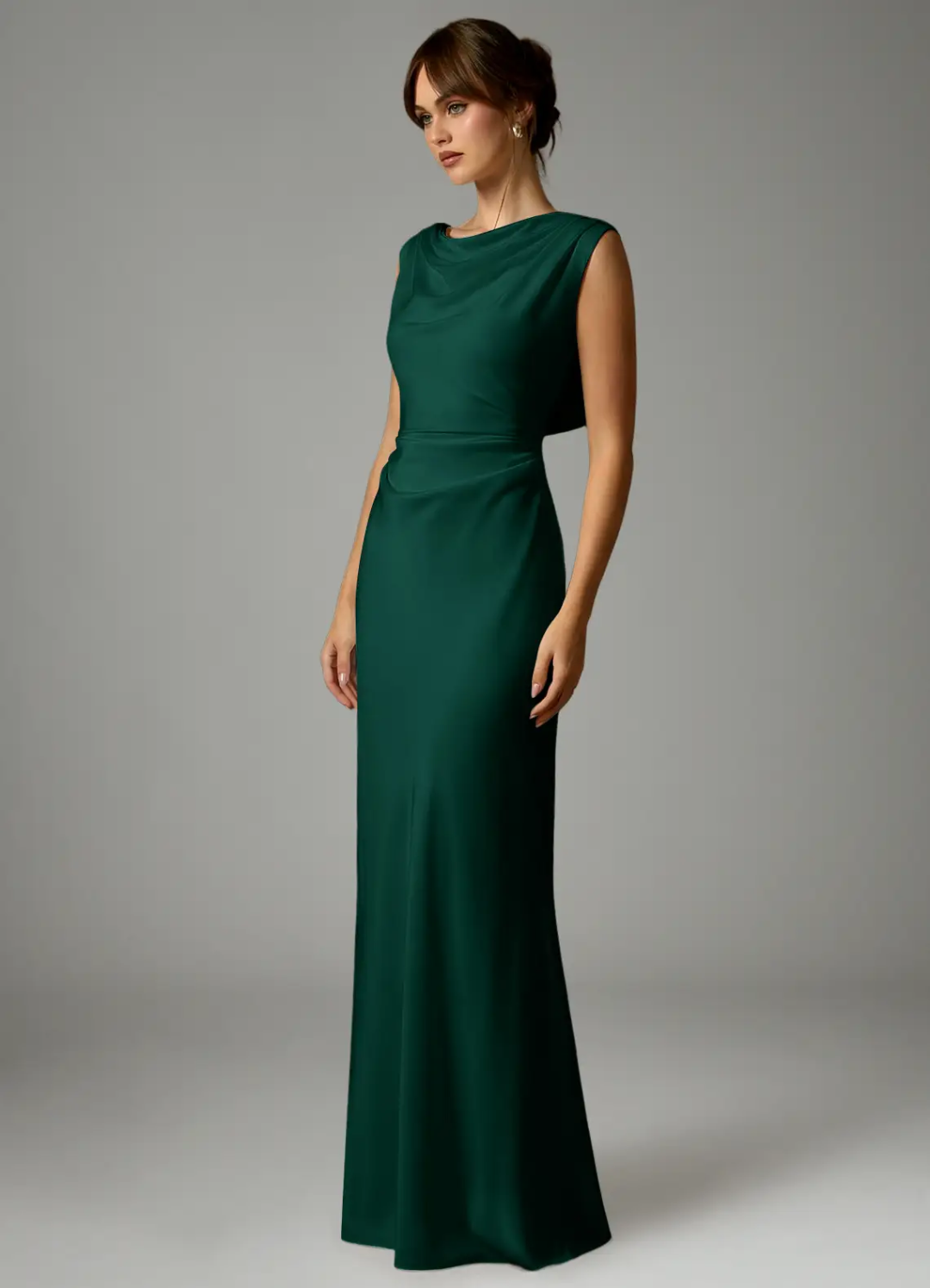 Cowl Neck Satin Open Back Floor-Length Wedding Dress - Chloe Dress