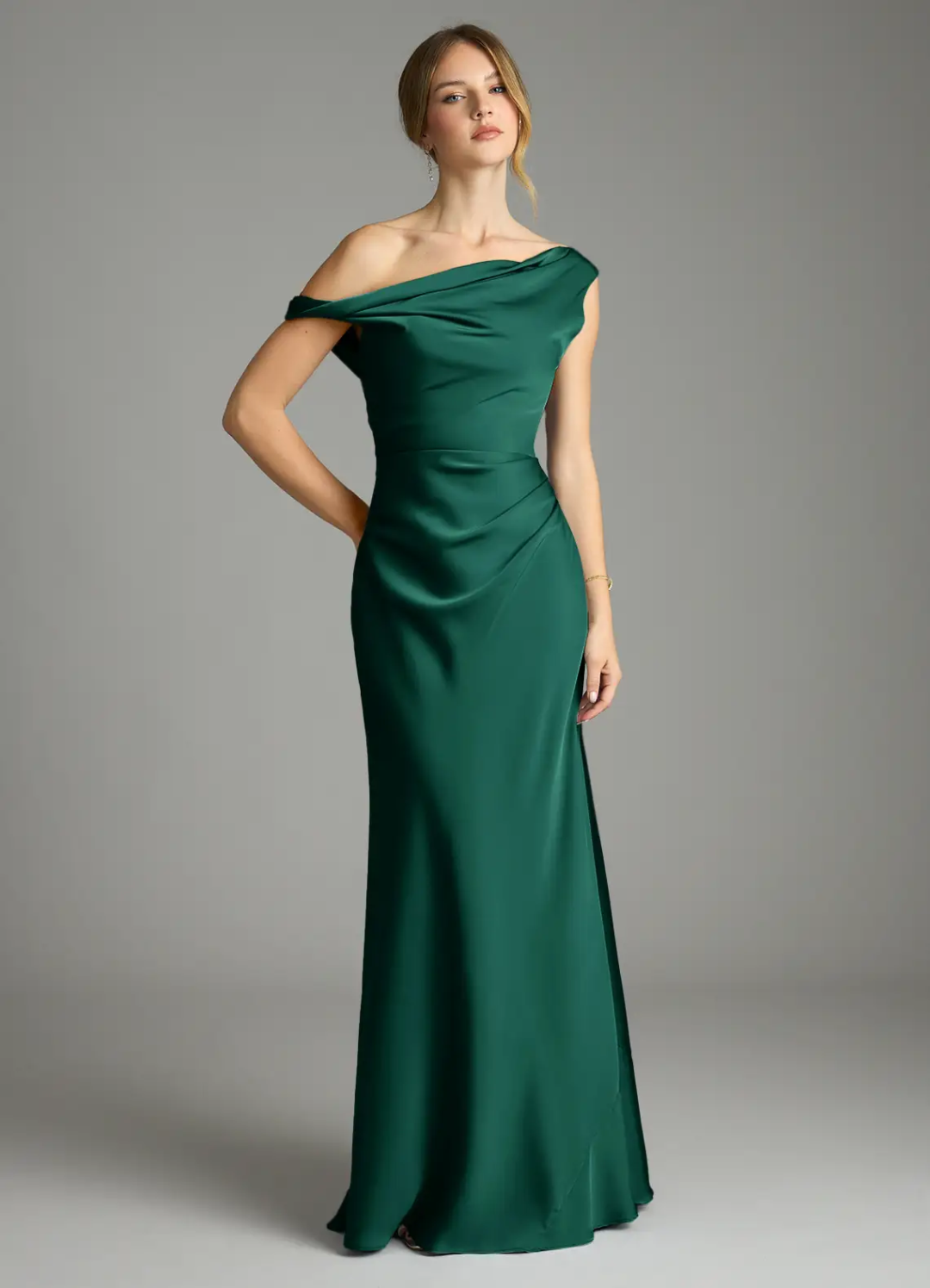 One-Shoulder Satin High Slit Floor-Length Wedding Dress - Chloe Dress