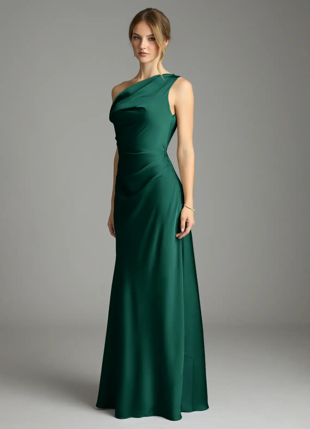 One-Shoulder Satin High Slit Floor-Length Wedding Dress - Chloe Dress