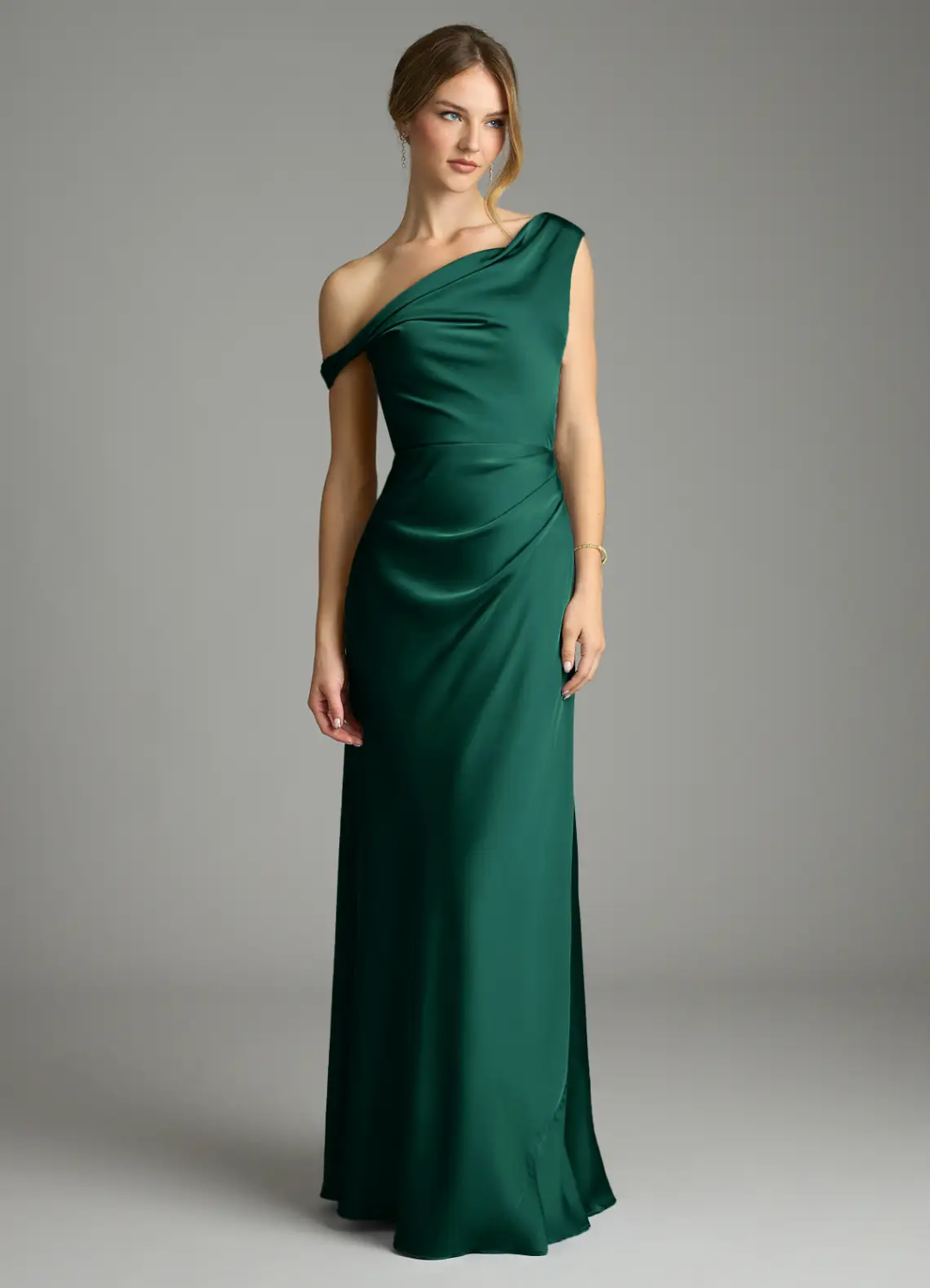 One-Shoulder Satin High Slit Floor-Length Wedding Dress - Chloe Dress