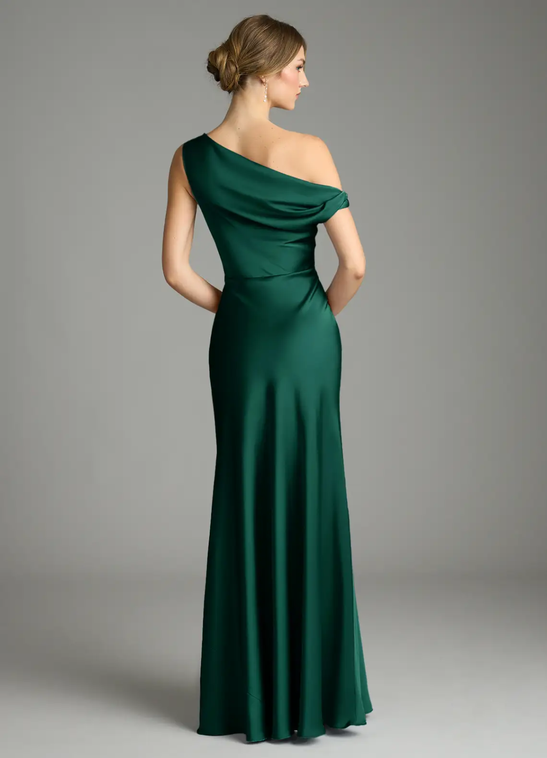 One-Shoulder Satin High Slit Floor-Length Wedding Dress - Chloe Dress