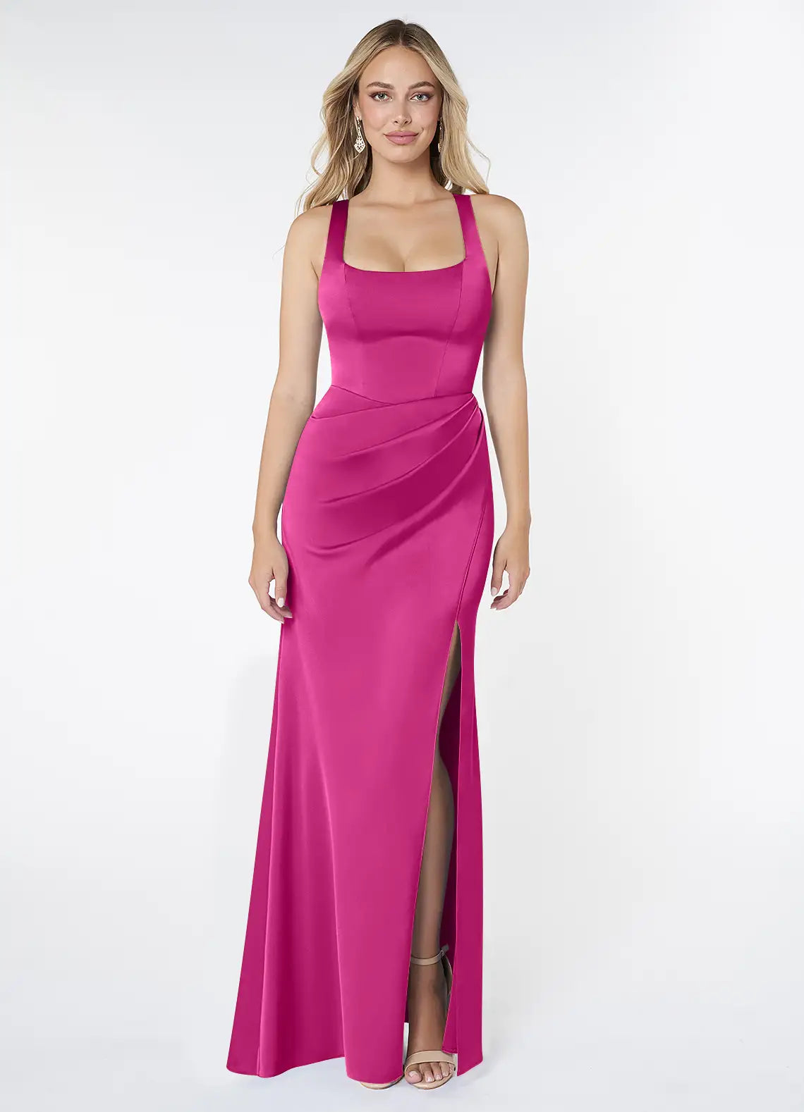 Square Neck Open Back High Slit Floor-Length Wedding Dress - Chloe Dress