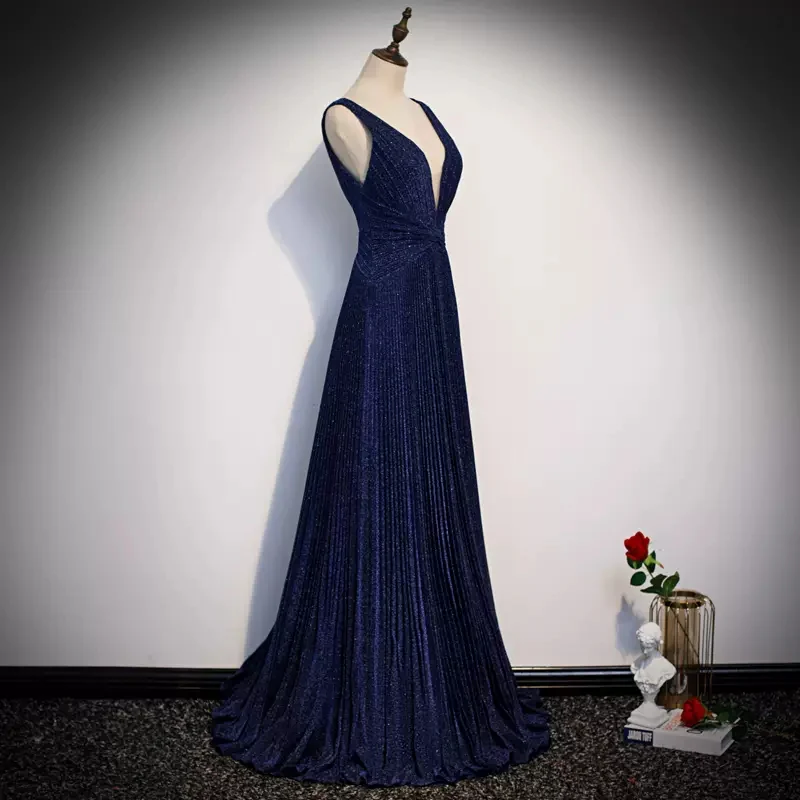 A-Line V-Neck Sleeveless Open Back Floor-Length Evening Gown - Chloe Dress