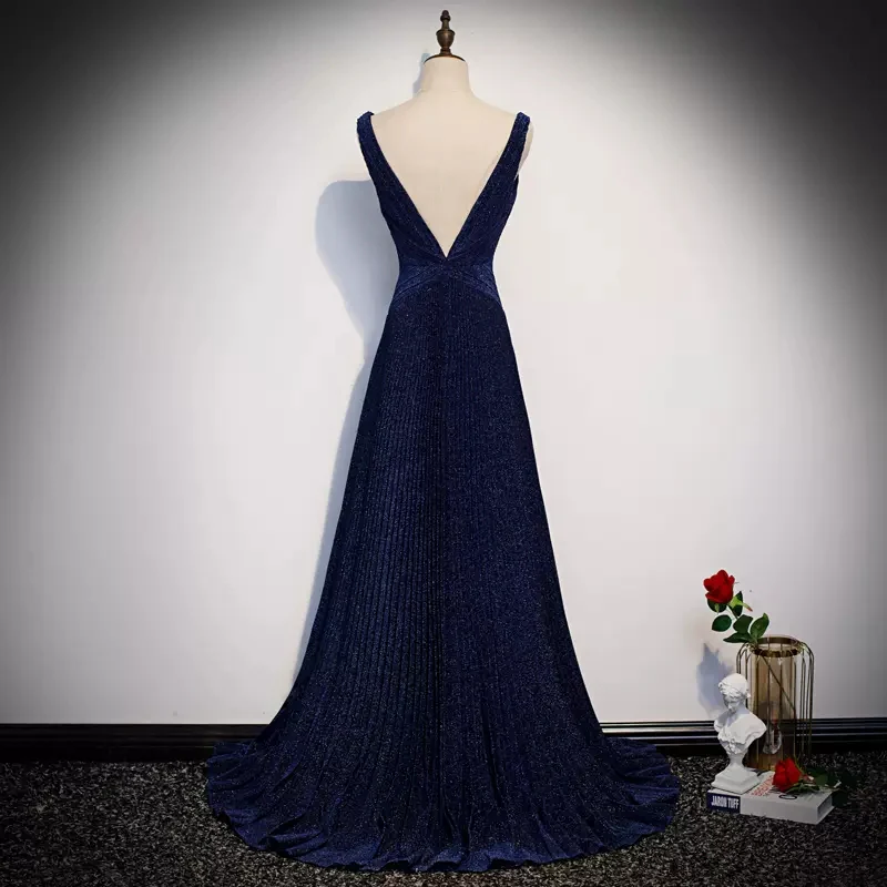 A-Line V-Neck Sleeveless Open Back Floor-Length Evening Gown - Chloe Dress
