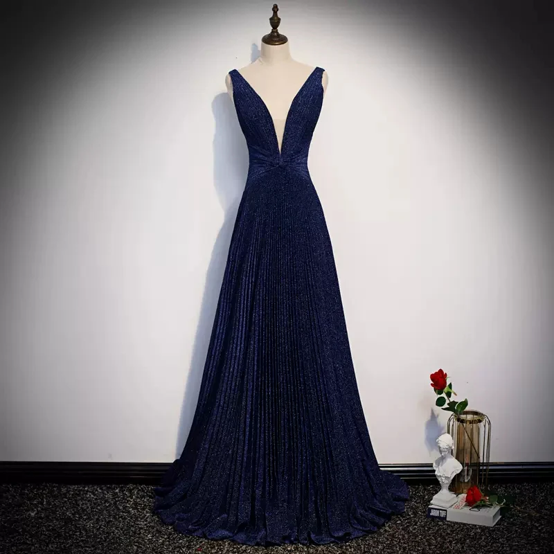 A-Line V-Neck Sleeveless Open Back Floor-Length Evening Gown - Chloe Dress