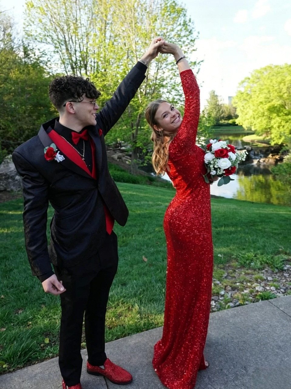 Red Mermaid One-Shoulder Sequin Sleeveless High Slit Evening Dress - Chloe Dress