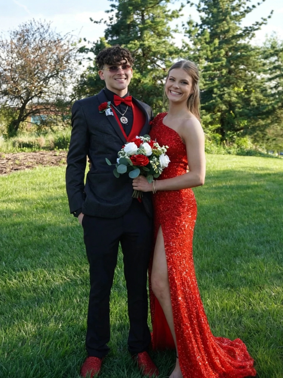 Red Mermaid One-Shoulder Sequin Sleeveless High Slit Evening Dress - Chloe Dress