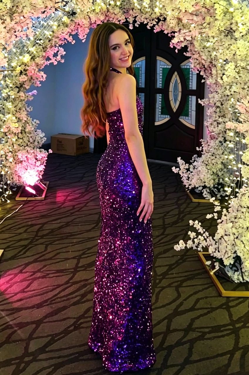 Mermaid Halter Sequin Sleeveless Floor-Length Evening Dress - Chloe Dress