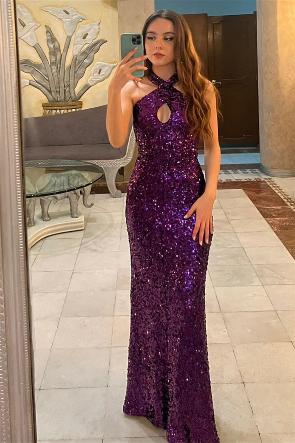 Mermaid Halter Sequin Sleeveless Floor-Length Evening Dress - Chloe Dress