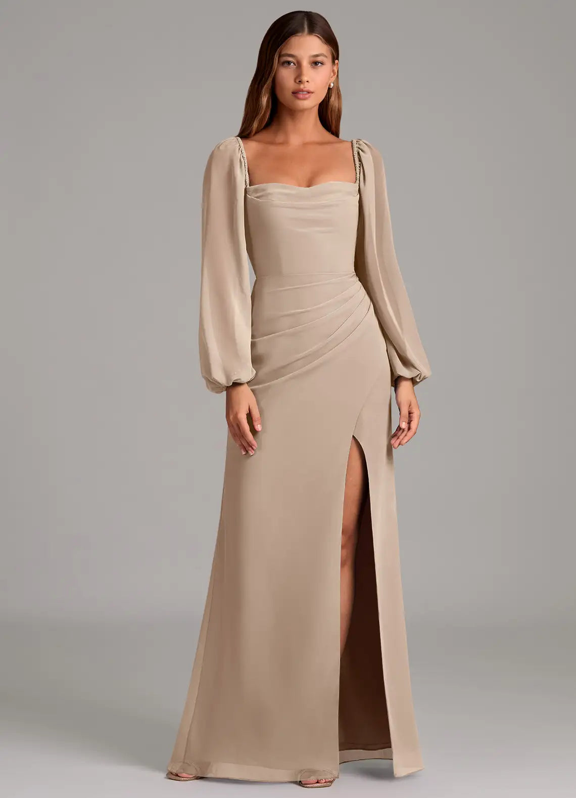 Square Neck High Slit Wedding Dress - Chloe Dress