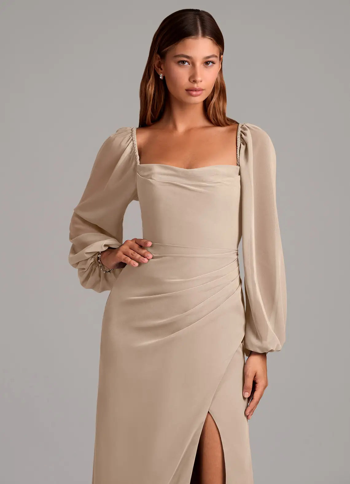 Square Neck High Slit Wedding Dress - Chloe Dress