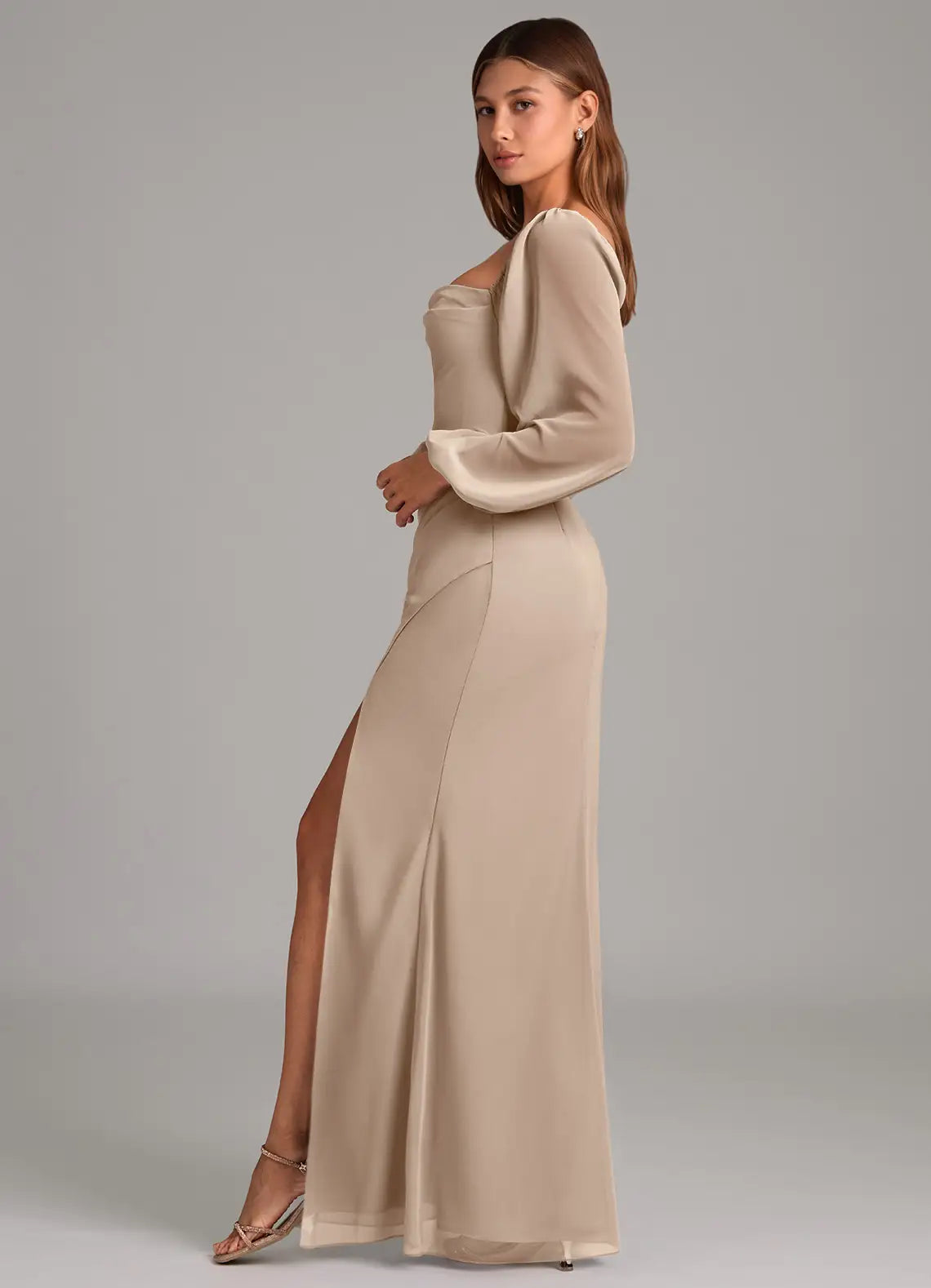 Square Neck High Slit Wedding Dress - Chloe Dress