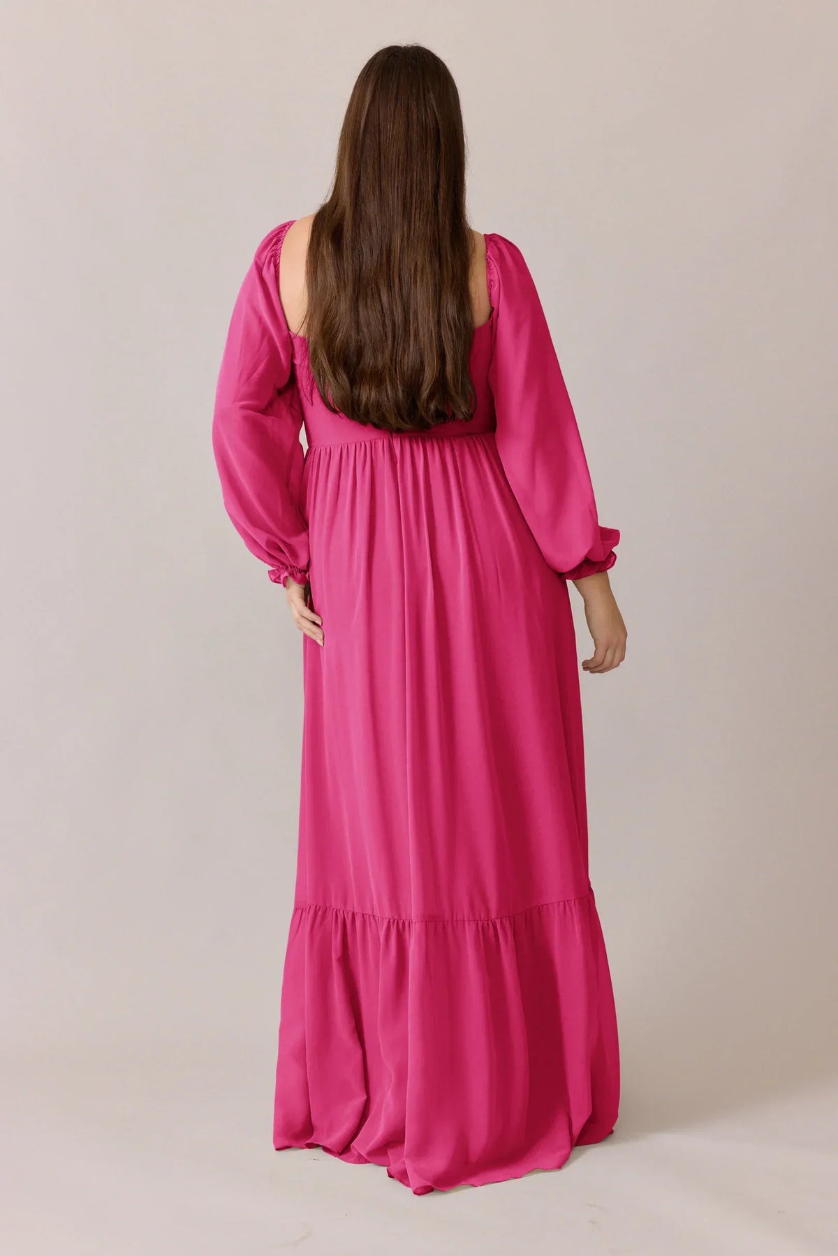 Square Neck Chiffon Long Sleeve High Slit Wedding Gown - Chloe Dress
